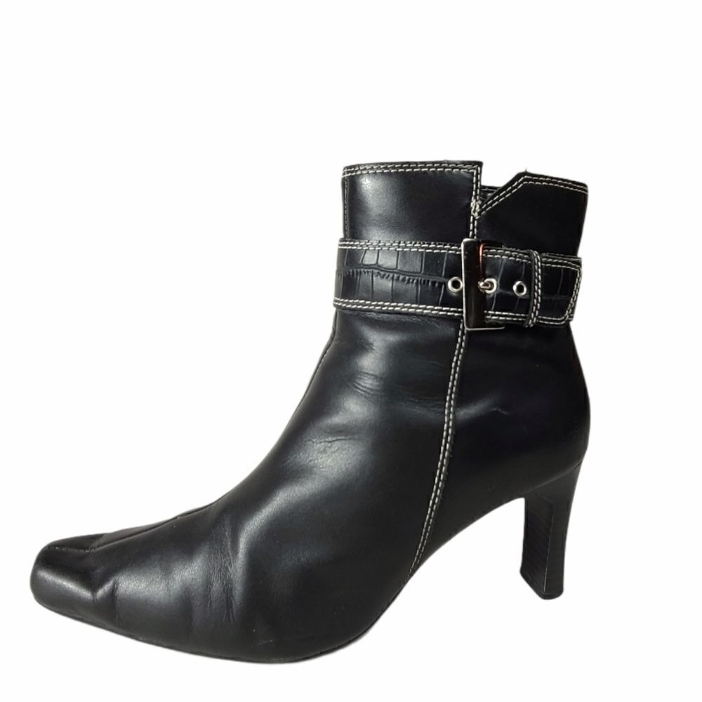 Predictions Black Leather Ankle Heel Boots